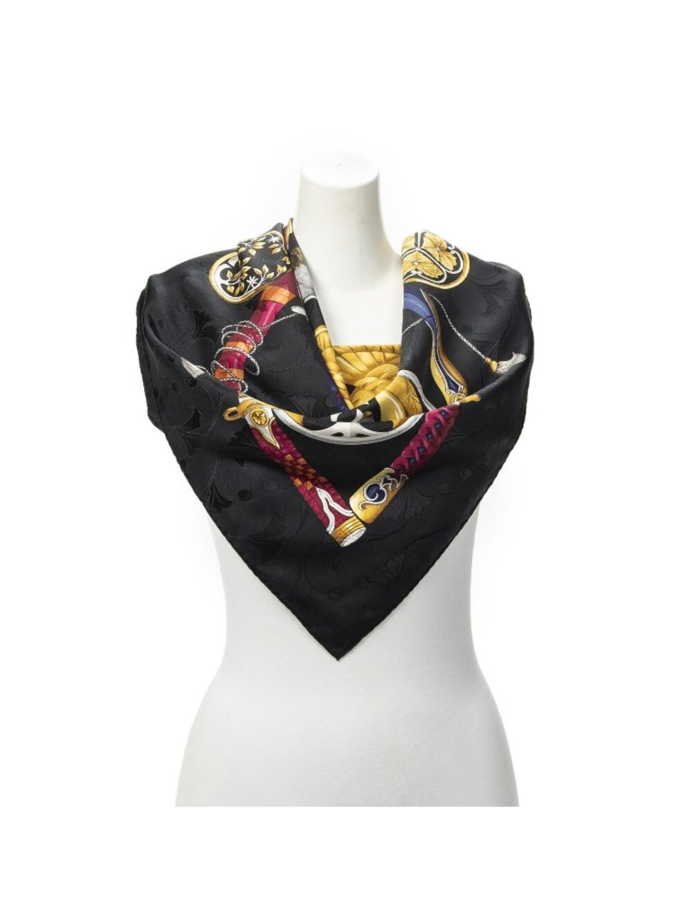 Hermes Scarf Black Gold Pink Jacquard Silk
